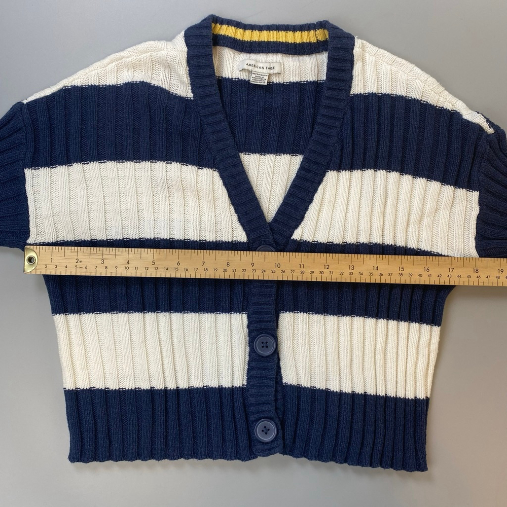 American Eagle Cardigan Womens XS Navy White Stripe Ribbed Crop Nautical Indie - Picture 6 of 12